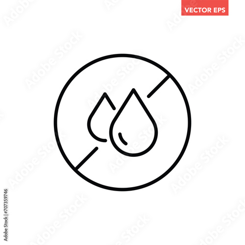 Single black round oil or trans fat free thin line icon, simple ingredient no contain mark flat design pictogram, infographic vector for app logo web button ui interface isolated on white background