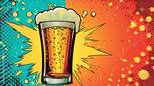 Wow pop art. Sparkling beer. Vector colorful background in pop art retro comic style.