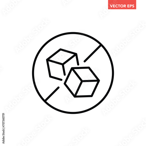 Single black round sugar free badge line icon, ingredient no contain mark flat design pictogram, infographic vector for app logo web button ui ux interface elements isolated on white background