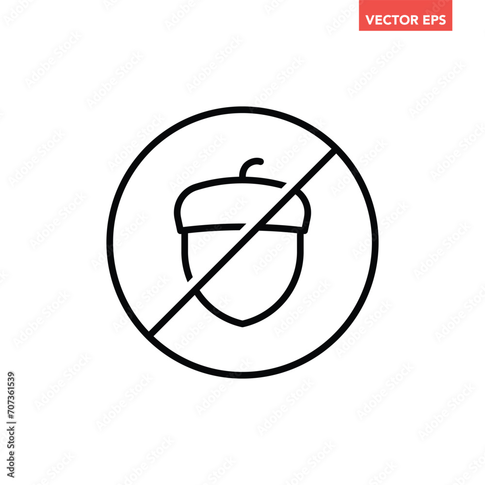 Black single round nuts free badge thin line icon, simple ingredient no contain mark flat design pictogram, infographic vector for app logo web button ui ux interface isolated on white background Black single round nuts free badge thin line icon, simple ingredient no contain mark flat design pictogram, infographic vector for app logo web button ui ux interface isolated on white background