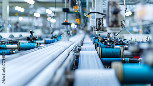 Uma moderna instalação de fabricação têxtil com teares e maquinaria automatizados demonstrando os avanços tecnológicos na indústria têxtil photo