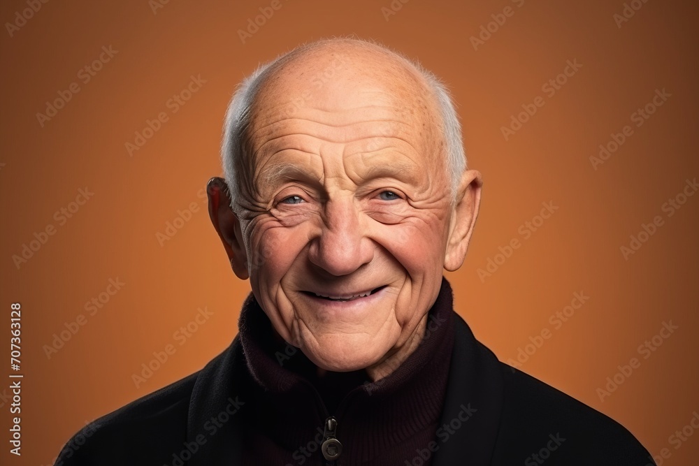 Portrait of an elderly man on a orange background. Studio shot. Portrait of an elderly man on a orange background. Studio shot.