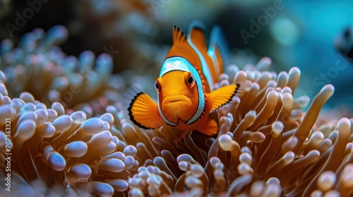  a close up of a clown fish in an anemone sea anemone anemone anemone anemone anemone anemone anemone anemone.