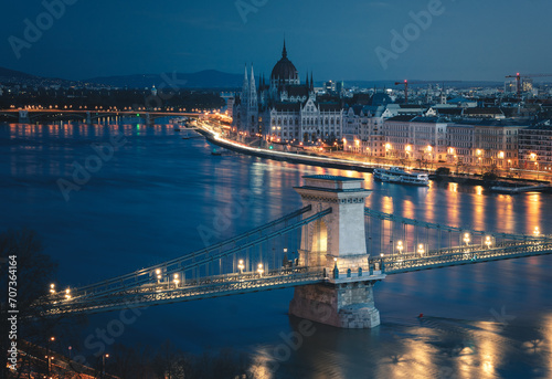 Chain Bridge and the Parliament in Budapest in blue hour © Horváth Botond