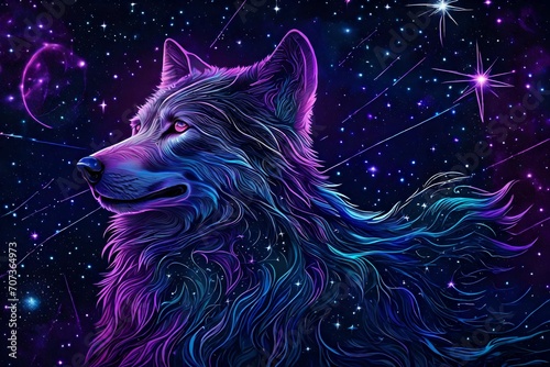 wolf in the night with neon color