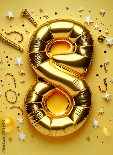 The numbers of the balls are voluminous gold