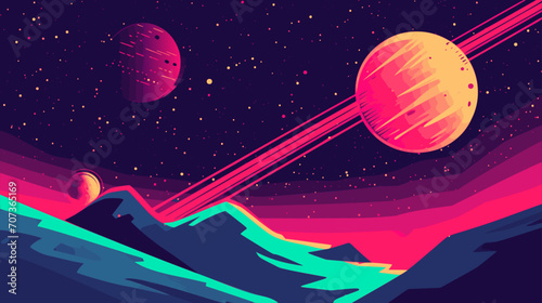 Space star night sky planets vector illustration. Lo-fi style.
