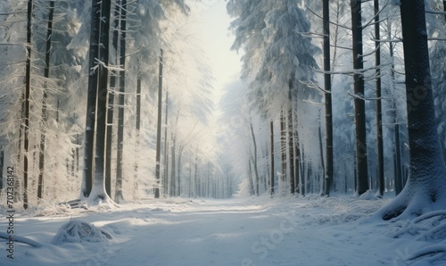 Snowy winter forest. Winter forest with trees covered with snow.