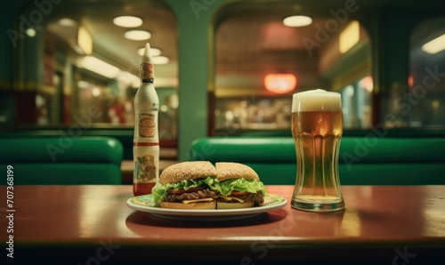 Wallpaper Mural Hamburger with french fries and a glass of beer in a pub Torontodigital.ca