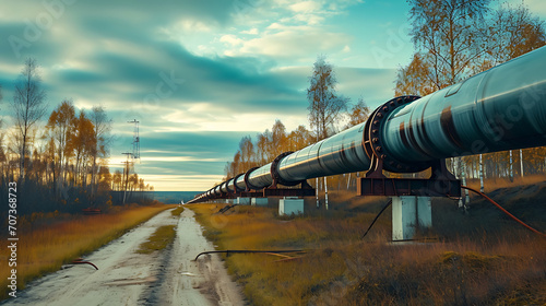 Uma visão panorâmica da construção de oleodutos e gasodutos destacando a extensa rede e infraestrutura envolvidas no transporte de energia