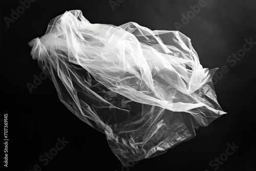 A black and white photo of a plastic bag
