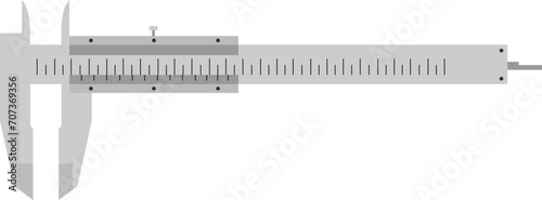 Gray vernier caliper flat design isolated on white. Precision measuring tool in metric. Engineering and mechanical tool vector illustration. photo