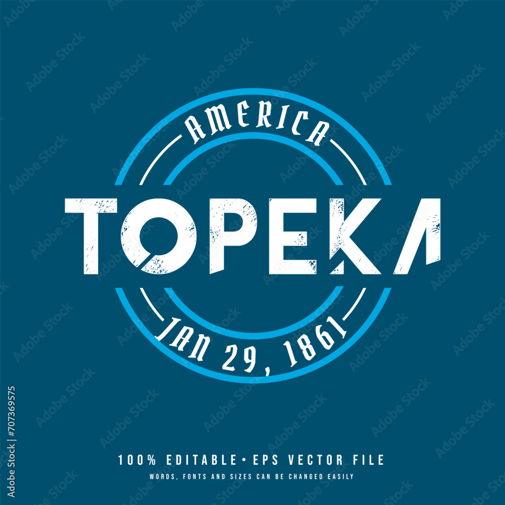 Topeka circle badge logo text effect vector. Editable college t-shirt design printable text effect vector