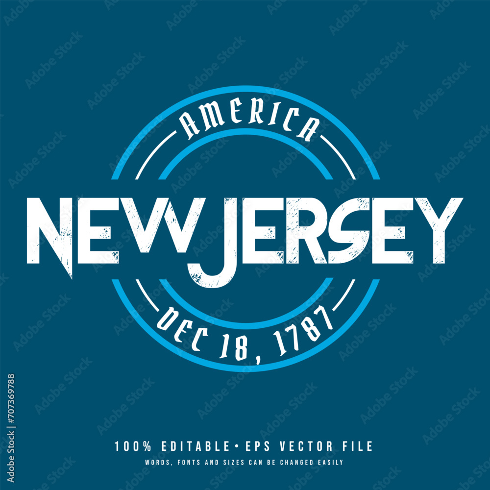 New Jersey circle badge logo text effect vector. Editable college t-shirt design printable text effect vector	