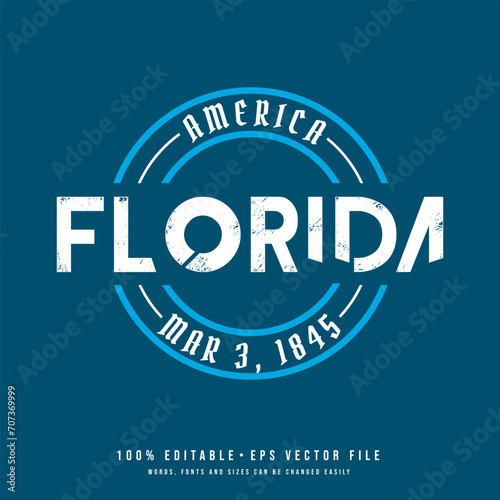Florida acircle badge logo text effect vector. Editable college t-shirt design printable text effect vector	 photo