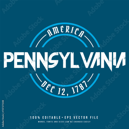 Pennsylvania circle badge logo text effect vector. Editable college t-shirt design printable text effect vector 