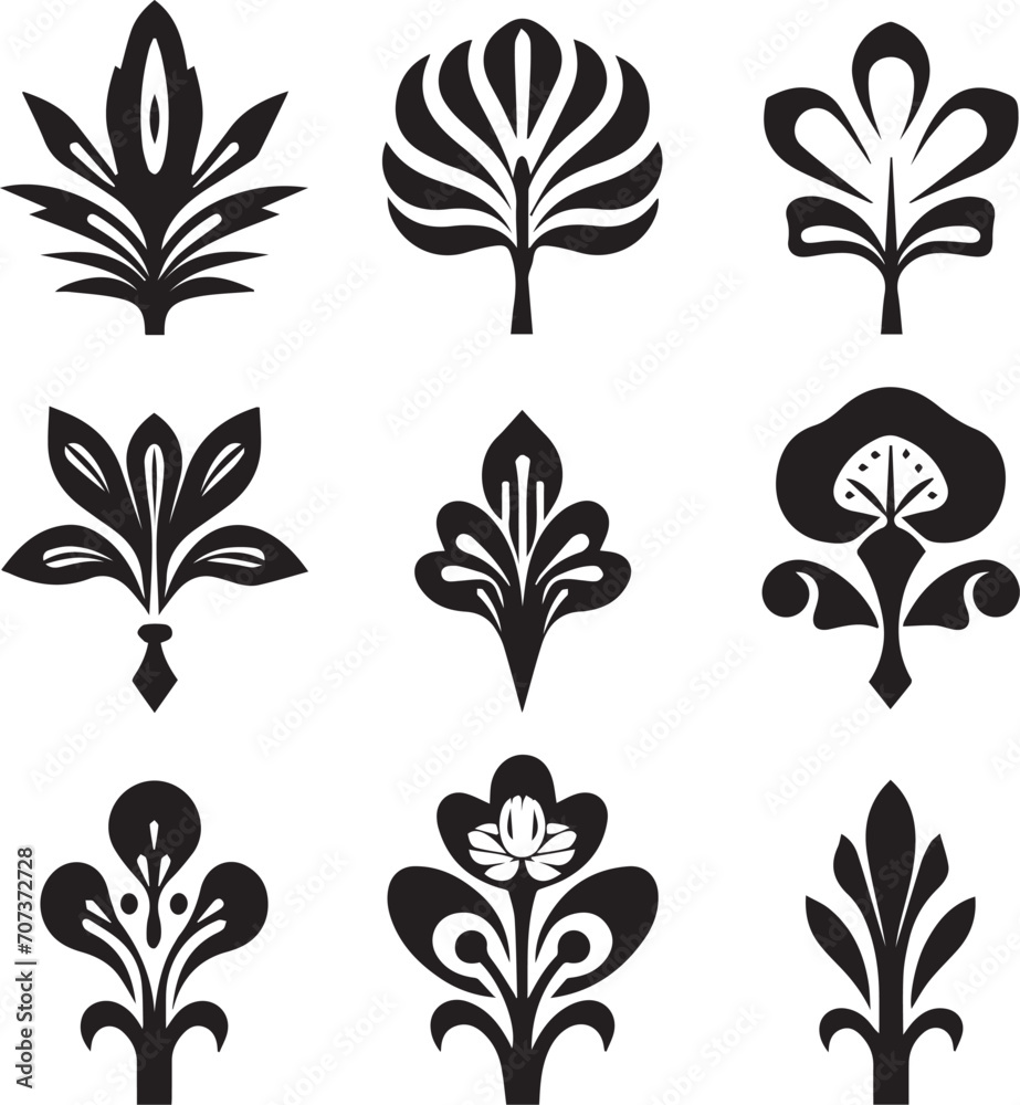 Set of graphic design vector icon flower ornaments. Hand drawn vector illustration - obrazy, fototapety, plakaty 