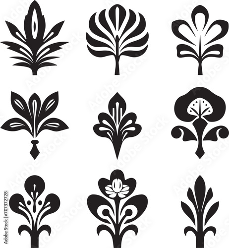 Set of graphic design vector icon flower ornaments. Hand drawn vector illustration