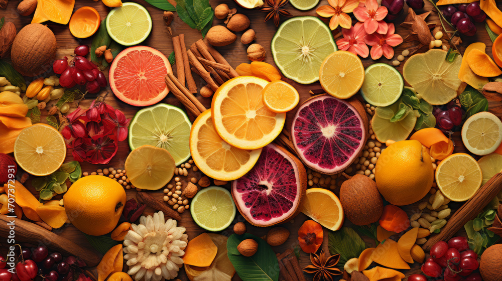 Mix of various tropical dried fruits - obrazy, fototapety, plakaty 