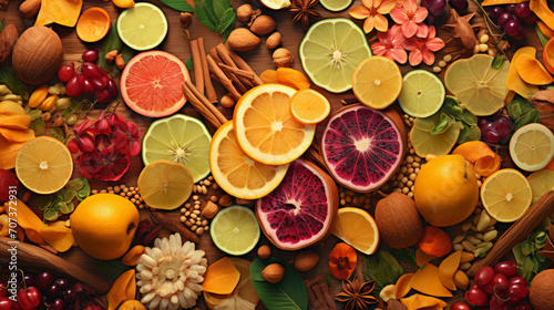 Mix of various tropical dried fruits photo
