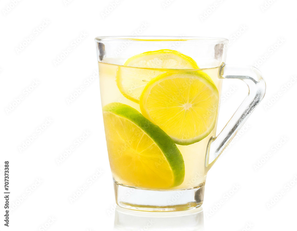 Heiße Zitrone im glas isoliert auf weißen Hintergrund, Freisteller
