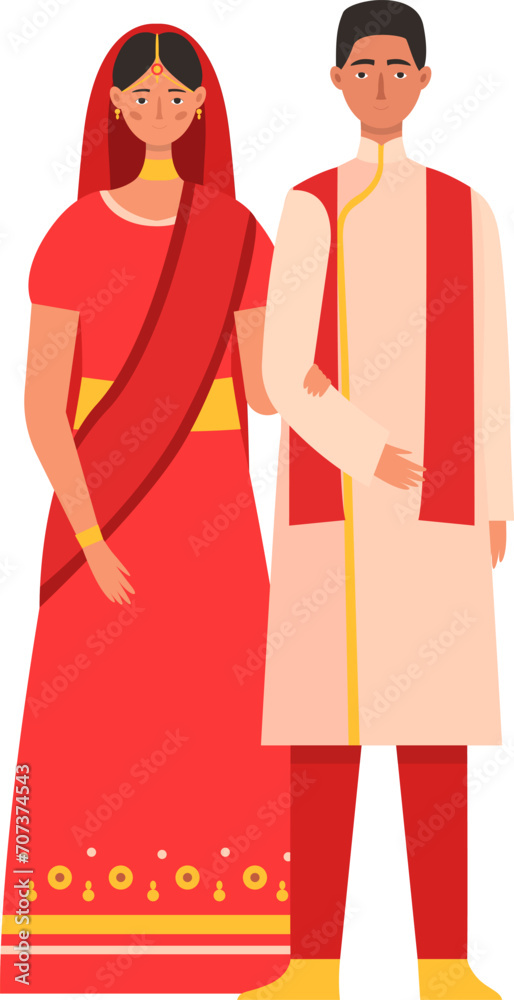 People man woman couple in culture dress from india, wife husband isolated on white, vector illustration. Indian sari and national costume design, ethnic family. Male traditional turban. People man woman couple in culture dress from india, wife husband isolated on white, vector illustration. Indian sari and national costume design, ethnic family. Male traditional turban.