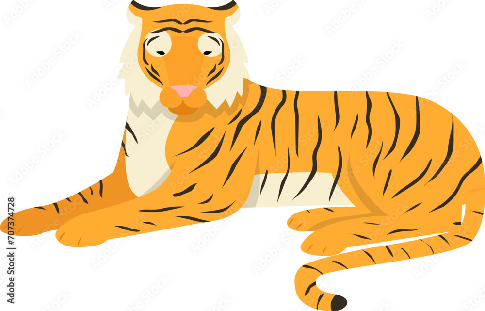 Ταπετσαρία Tiger animal isolated on white, big bengal cat vector illustration
