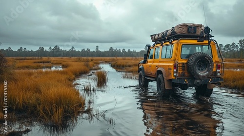 SUV during a trip through the swamps