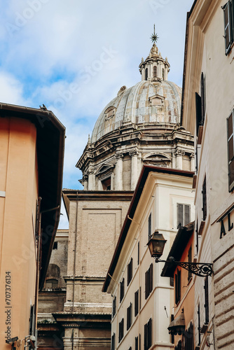 Rome, Italy - 27.12.2023: Streets in the center of Rome on a cloudy December day photo