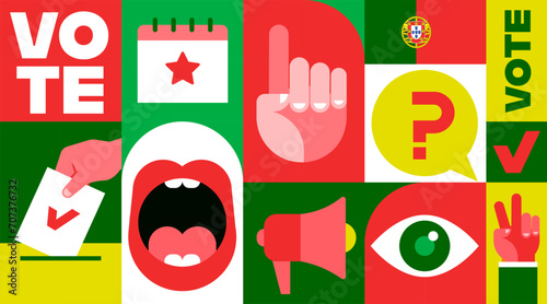 Portugal Vote, election concept design. Modern geometric style. Poster, banner and background. Bold colorful modular illustration