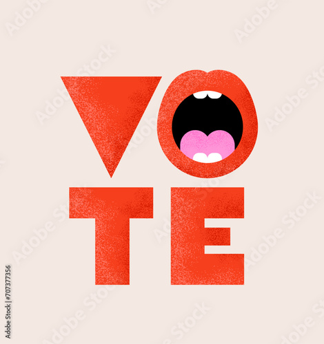 Modern style Vote, election concept design. Poster, banner and background. Bold red text with word Vote with open mouth