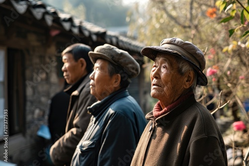 Scenes of elderly citizens navigating challenges related to healthcare access and social support, addressing the demographic shift and aging population in China