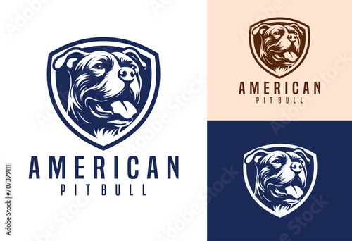 american pit bull dog logo with shield design vector illustration photo