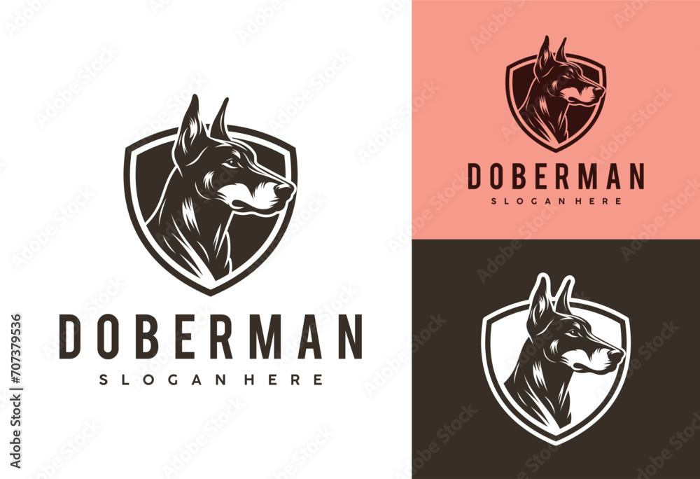 Ταπετσαρία doberman dog logo with shield design vector illustration