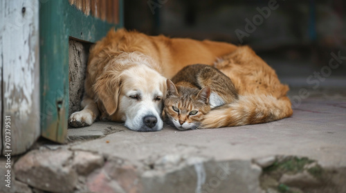 Dog and cat together, dog and cat as best friends. AI Generative