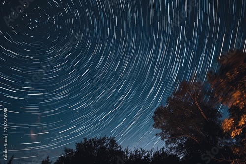 Celestial Dance  Capturing the Wonder of a Starry Night with Earth s Rotation in Stop Motion - Star Trails Illuminate the Cosmos  Enchanting Astrology and Astronomy Enthusiasts.  