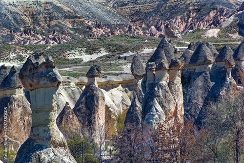 Obraz na płótnie Cappadocia landscape soft volcanic rock, shaped by erosion into towers. w salonie