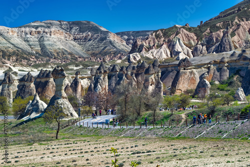 Obraz na płótnie Cappadocia landscape soft volcanic rock, shaped by erosion into towers. w salonie