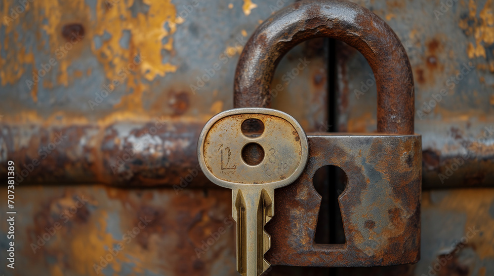 key unlocking a padlock, symbolizing security, access, and freedom