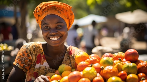 Cultivating Community: A Zambian Woman Engaged in the Vital Business of Selling Fresh Produce at a Bustling Market - A Snapshot of Urban Agriculture and Livelihood.

 photo