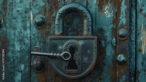 key unlocking a padlock, symbolizing security, access, and freedom