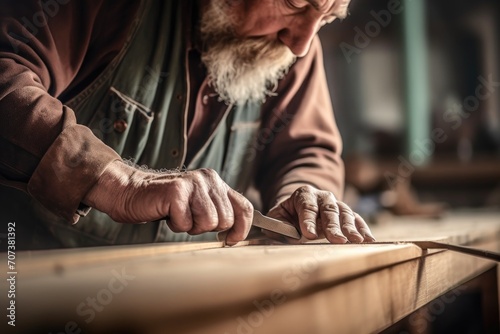 cropped shot of an unrecognizable male carpenter measuring the length of a piece of wood