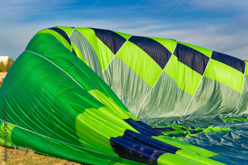 Hot air balloon after flight in Cappadocia, Turkey.