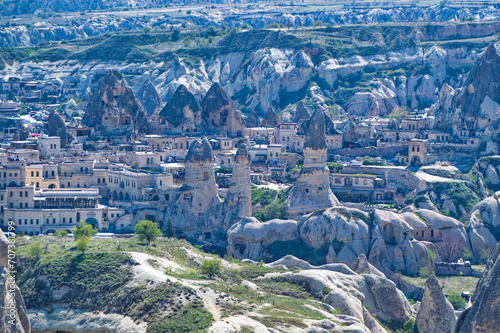 Obraz na płótnie Cappadocia landscape soft volcanic rock, shaped by erosion into towers. w salonie