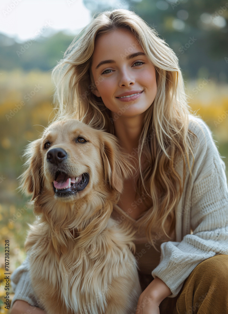 Woman With Golden Retriever Dog