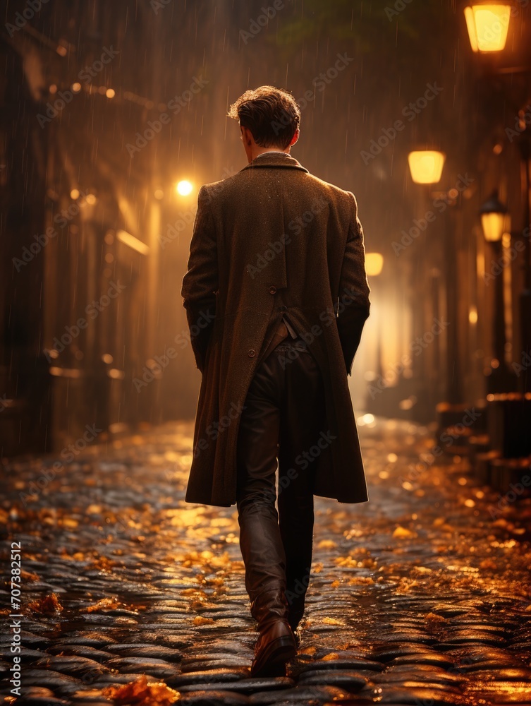 Attractive man in a suit walking through the city, refined style, gentlemanly poise, confident. stylish urban man in raincoat suit jacket. Attractive man in a suit walking through the city, refined style, gentlemanly poise, confident. stylish urban man in raincoat suit jacket.