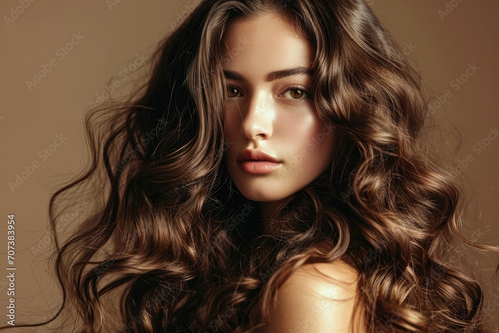 Fototapeta premium Beautiful curly haired brunette model