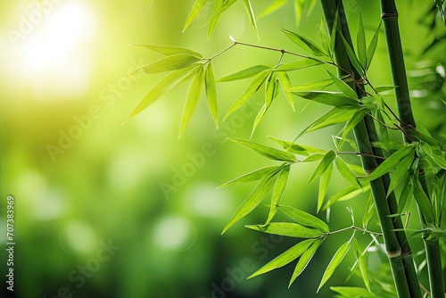 Beautiful green nature background with bamboo branches in a bamboo forest photo