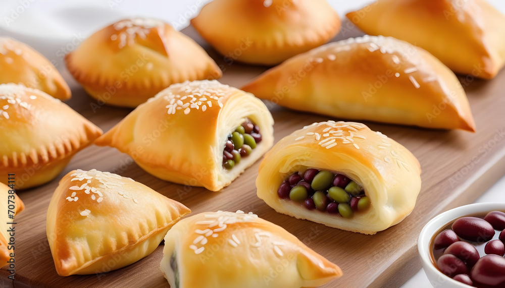 Savory chinese pastries with red bean filling