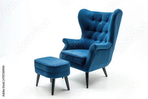 Blue armchair and small chair modern designer on white background textile material furniture series